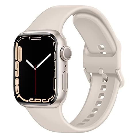 Anlinser Compatible with Apple Watch Band 45mm 44mm 42mm 41mm 40mm 38mm for Women Men, Soft Sport Silicone Waterproof Strap Compatible with iWatch Series 8 7 6 5 4 3 2 1 SE (45mm/44mm/42mm, Starlight) Cover