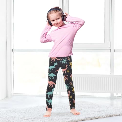 Wusikd Dinosaurs Poses Girls' Leggings Toddler Doodles Colors Kids Yoga Pants Dance Active Tights 4T4