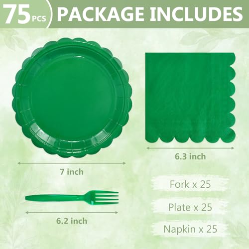 Image of Mulbozy 75Pcs Fun Green Paper Plates and Napkins Disposable for Party 25-7 inch