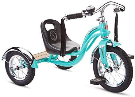 Schwinn Roadster Bike for Toddler, Kids Classic Tricycle, Low Positioned Steel Trike Frame with Bell and Handlebar Tassels, Rear Deck Made of Genuine Wood, for Boys and Girls Ages 2-4 Year Old, Teal