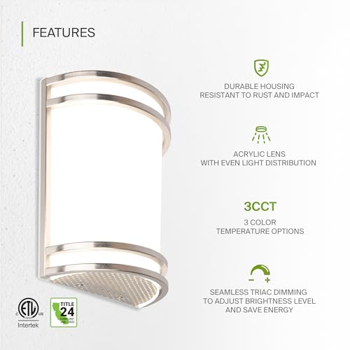 Image of ASD Indoor LED Wall Sconce Lights - 8 Inch 15W Brushed Nickel Modern LED Wall Sconces Hardwired - ETL Dimmable 3000K 4000K 5000K Adjustable Sconce Light Fixture for Bedroom, Hallway