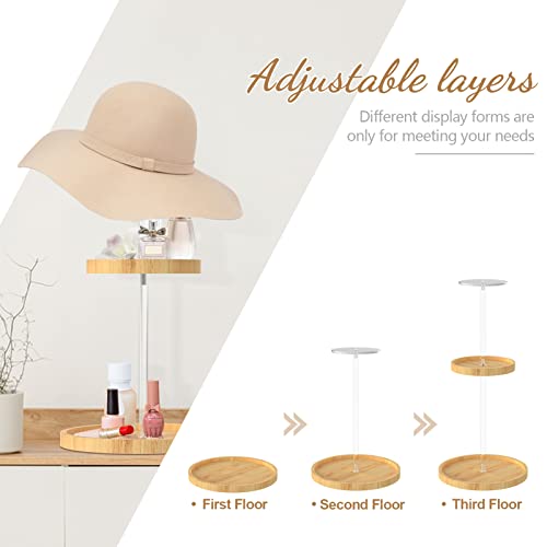 2 Set Acrylic Hat Stand Wig Display Rack, Adjustable Height Hat Stands For Display With Bamboo Base, Decorative Clear Hat Rack Holder Round Barbell Pedestal Display Riser For Jewelry Watch Helmets #TOP6