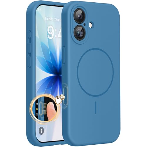 Miracase Magnetic for iPhone 17 Case Compatible with MagSafe Integrated Silicone Camera Control Cover 3.0mm Thicken Shockproof Drop Protection Phone Case for 17 Capri Blue