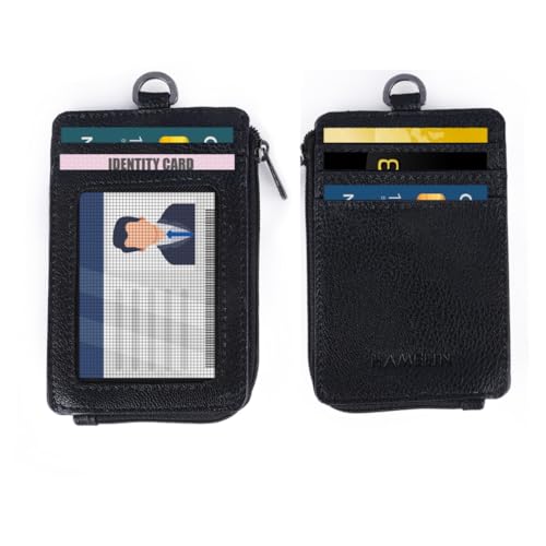 Image of HAMELIN Noah Unisex ID & Card Holder | Slim Leather Wallet for Men & Women | 5-Slot Debit, Credit, Business & ID Card Holder | Compact Wallets for Easy Access | Stylish Wallets for Women | Jet Black