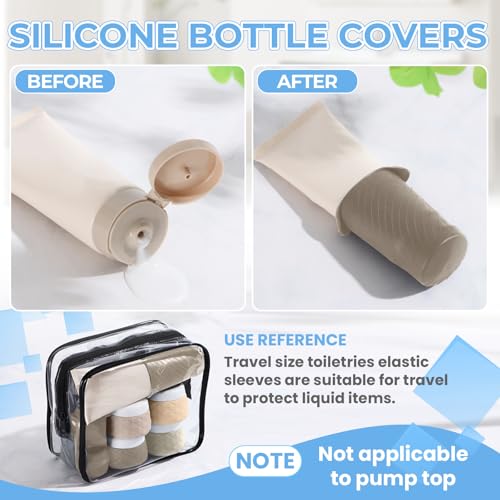 16Pack Travel Bottles for Toiletries, TSA Approved Travel Size Toiletries Containers Set, Silicone Leak Proof Refillable Bottles Elastic Sleeves Creams Jars Accessories Kit W/Clear Bag - Image 7