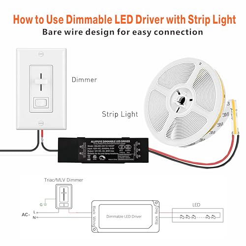 Image of 12V LED Driver with Junction Box, 60W Triac Dimmable Transformer Compatible with Lutron&Leviton Switches, Dimmable Power Supply for LED Light Stirps, Smooth Flicker Free Dimming
