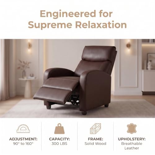 Image of Manual Recliner Chair, Oversized Lazy Boy Reclining Sofa with Adjustable Backrest & Extended Footrest, Ergonomic Single Recliner Couch for Home Theater Seating, Living Room, Bedroom, Brown