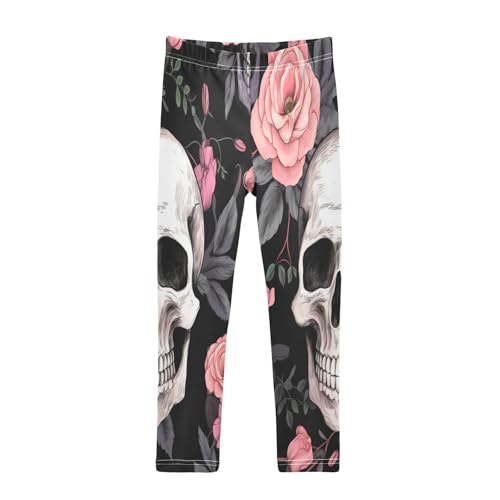 Bolaz Toddler Girls Leggings Printed Yoga Pants Leggings Pink Flower White Skull for Kids