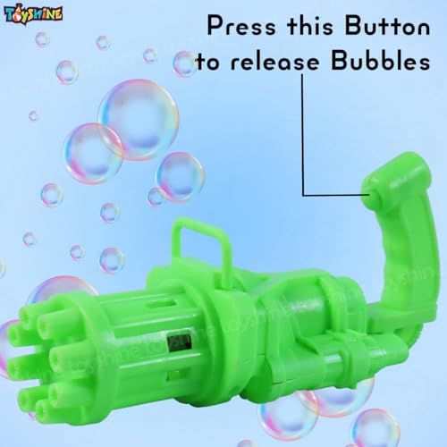 Image of Toyshine 8 Hole Electric Bubbles Gun Gatling Bubble Machine Toy with Scoup Bottle for Children Party Favors Outdoor & Indoor Activity for Boys Girls 3 Years and Above (Green)