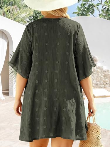 Image of DOLNINE Plus-Size-Cardigan for Women Short Sleeve Lightweight Summer Kimono Cardigan Casual Loose Beach Cover Up