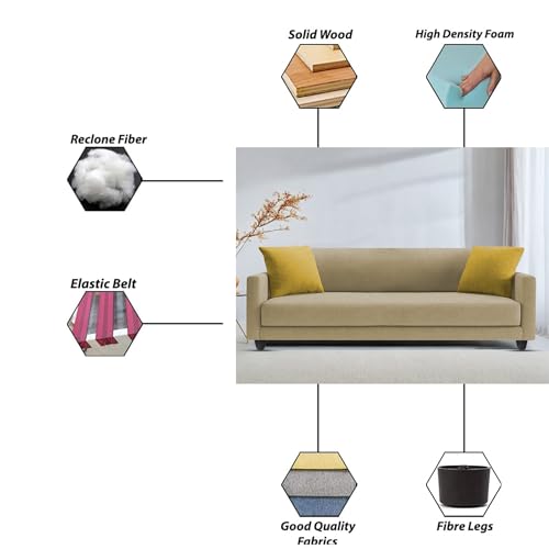 Image of Casaliving Dominic 3 Seater Sofa Set for Living Room (Cream Fabric) Premium Fabric Sofa