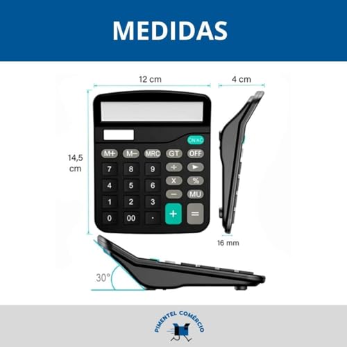 Kit 10 Calculadoras Pretas De Mesa 12 Digitos Comercial Mesa Escritório Bolso Visor LCD Grande Bater