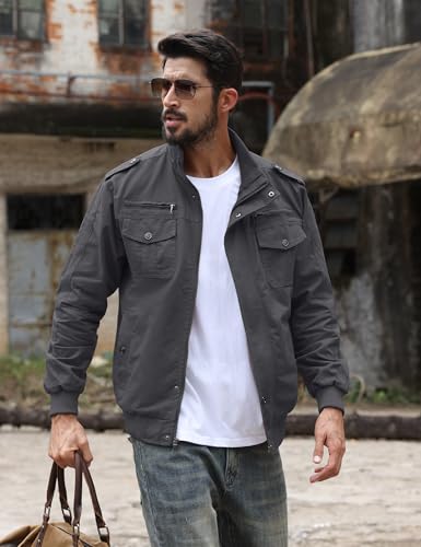 Image of TACVASEN Men's Lightweight Military Cotton Jacket Casual Windbreaker Coat | with zipper and hidden snap,stand collar,multi pockets,tactical m65 field cargo outerwear for winter & fall,utility windproof