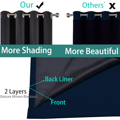 Image of Yakamok Dark Blue 100% Blackout Curtains 96 Inches Long 52 inch Wide 2 Panels | Blackout Curtain Panels for Bedroom, 2 Thick Layers Grommet Top Thermal Insulated Drapes with Black Liner for Living Room