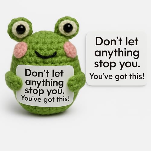 Decorlion Positive Frog Crochet with Card - Don’t Let Anything Stop You - Handmade Amigurumi Motivational Doll – Inspirational Gift for Students, Friends, Family, Coworkers, Desk Decor