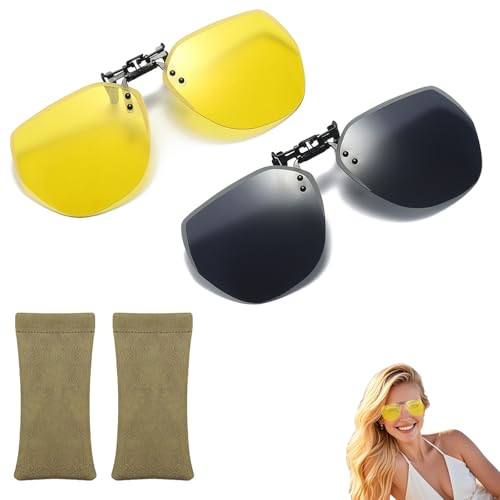 YDNURSCT Occhiali da guida notturna e Clip - Clip per occhiali da sole con lenti gialle, ideali per la pulizia degli occhiali da vista - Set da due pezzi, leggeri e confortevoli - Facile da attaccare