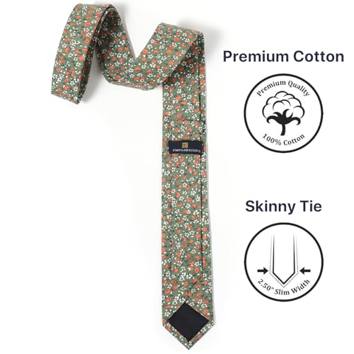Image of Parquet Mens Floral Tie | Cotton Printed Skinny Necktie for Wedding | Spring & Summer