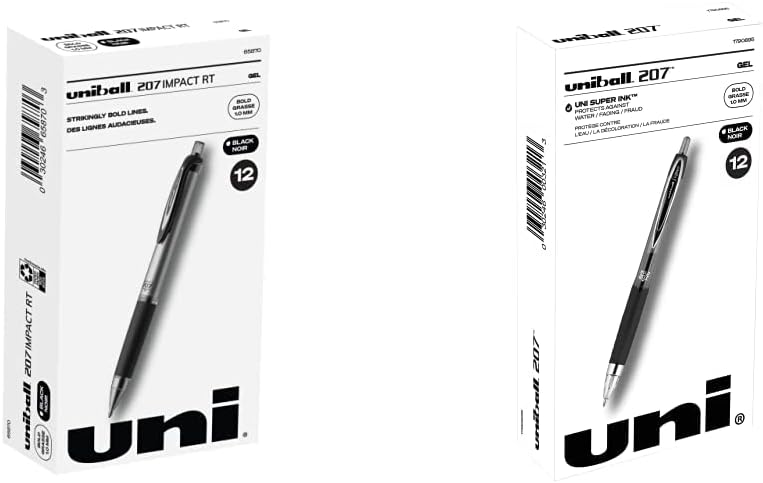 Uniball Signo 207 Impact RT Gel Black Ink Pens, Bulk Pens 12 Pack with 1.0mm Bold Points, Uniball Pens Office Supplies, Black Pens & uniball Gel Pens, 207 Signo Gel