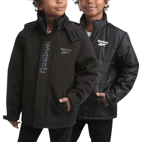 Reebok Boys Winter Jacket - Waterproof Softshell Jacket System with Removable Puffer Parka Coats - Warm Boys Winter Coats