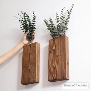 Wood wall planter set of 2 wood wall pocket for greenery and dried flowers indoor wood hanging vase modern farmhouse wall decor for eucalyptus stems decorations walnut  urban country home decor