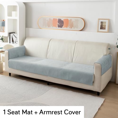 Image of HOKIPO Premium Chenille Anti Slip Sofa Cover Mat with 2 Armrest Cover, 3 Seater - Light Grey