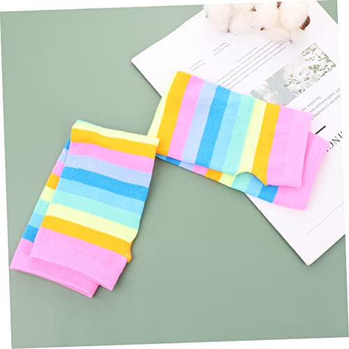 BESPORTBLE 2Pairs Pink Rainbow Stripe Cuff Cosplay Gloves Elastic Arm Sleeves for Parties Comfortable Dress Up Accessories for Themed Events and Celebrations4