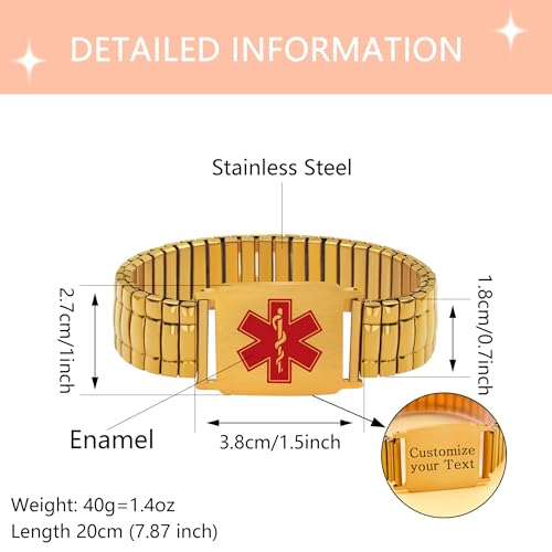 JunyiDIY Penicillin-Allergie Breites Dehnbares Medizinisches Notfallarmband Wasserdicht Hypoallergen mit Auffälligem Rotem Symbol Sicherheits-Schmuck für Ihn Bruder Sohn
