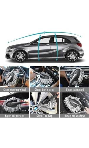 Image of 5 PCS Microfiber Car Duster Kit - Interior & Exterior Car Cleaning Detailing Tool Scratch & Lint Free, Pollen Removing Extendable Long Handle Duster for Car & Motorcycle