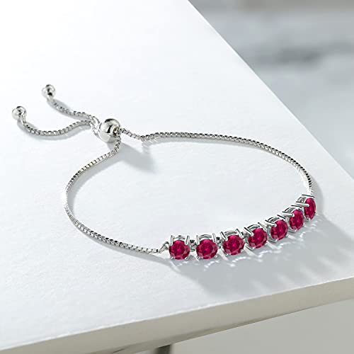 Gem Stone King 925 Sterling Silver Red Created Ruby Tennis Bracelet For Women (2.80 Cttw, Round 4.5Mm, Fully Adjustable Up To 9 Inch) #TOP24