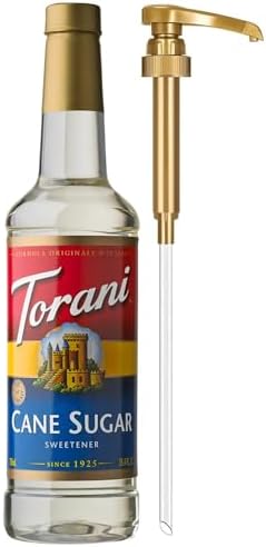 Torani Cane Sugar Sweetener, Simple Syrup for Drinks & Desserts, Pump Included, 25.4 Oz
