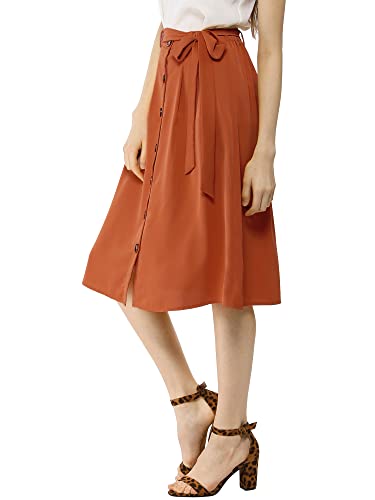 Allegra K Women's Button Front Casual High Waist Belted Midi Flare Skirt2
