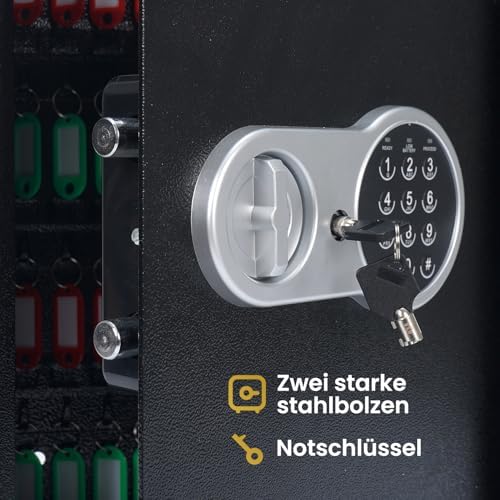 Elektronischer Schlüsseltresor zur Wandmontage – Schlüsselkasten mit Zahlenschloss, Inklusive Notschlüssel, Sicherer Schlüsselaufbewahrung für Zuhause, Büro, Garage (32 Haken)