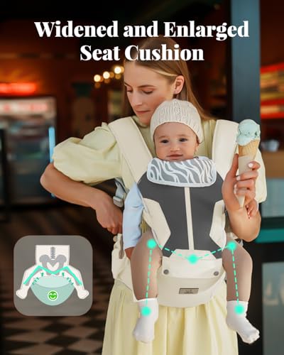Image of MOMTORY Safety-Certified 6-in-1 Baby Carrier Newborn to Toddler, White | Plus Size Friendly, 6 Carry Positions, Ergonomic Hip Support, Cozy and Breathable, Baby Carrier with Hipseat for 7-50lbs