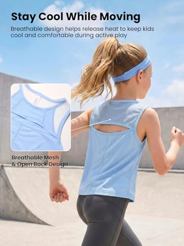Image of WELAKEN Girls' Athletic Tank Top - Mesh Open Back Sleeveless Sports Shirt for Active Kids,Black,4T