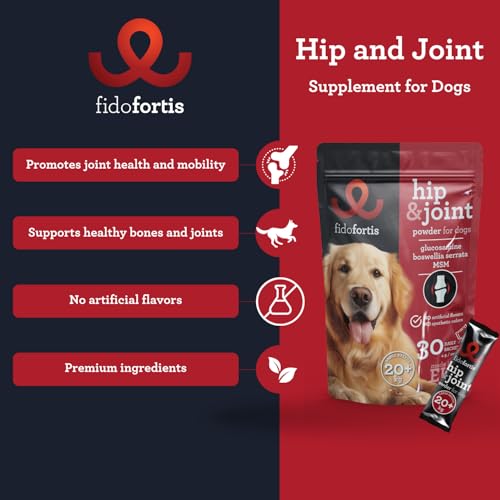 Fidofortis Hüft- und Gelenkergänzung für Hunde - Glucosamin, MSM, Boswellia Serrata für Gelenk- und Knochengesundheit, Pulver in Beuteln, tägliche Dosierung, 30-Tage-Vorrat (große Rassen)