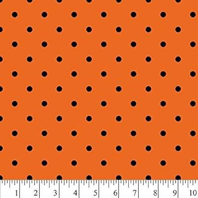 Halloween Black Polka Dots Orange Cotton Fabric by The Yard, 1 Yard PRECUTS