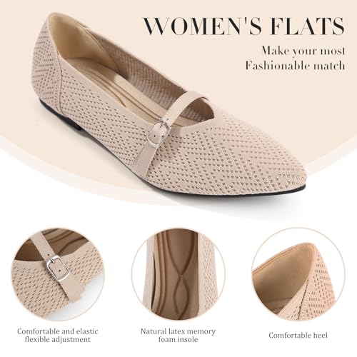 Image of Flats for Women Pointed Toe Knit Ballet Comfortable Dressy Washable Mary Jane Flat Shoes