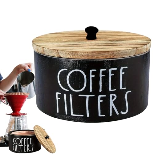 Contenitore per filtro del caffè, design rustico in legno con coperchio per caffè e bar, decorazione per porta filtro del caffè, per servire viaggi e campeggio