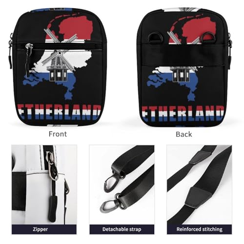 Netherlands Map Flag with Windmill Women's Cute Small Mini Crossbody Bag Top Zip Sling Square Shoulder Bags3