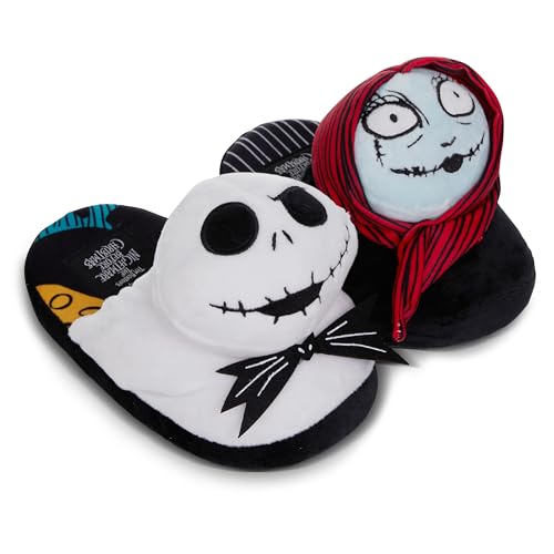 Disney Ladies Nightmare Before Christmas Slippers - Ladies Classic Jack Skellington Slip On 3D Plush Slippers Slip On Slides Shoes