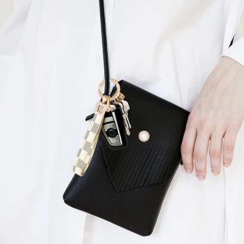 Image of OHKYOOT Leather Wristlet Keychain,Wrist Keychain Car Key Chain with 5 Key Ring and Anti-Lost D Ring