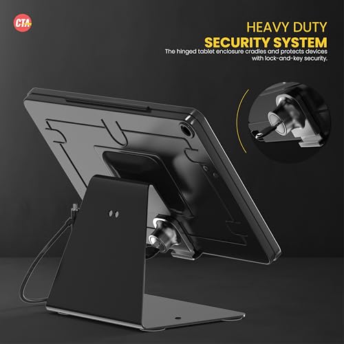 Image of CTA Digital Desktop Anti-Theft Stand - Kiosk Stand with Stylus, Tether, and Aluminum Enclosure for iPad 11th Gen A16 11 inch - 10th Gen 10.9 inch - Air 4th & 5th Gen - 11 inch Pro & More - Black (PAD-DASB109)