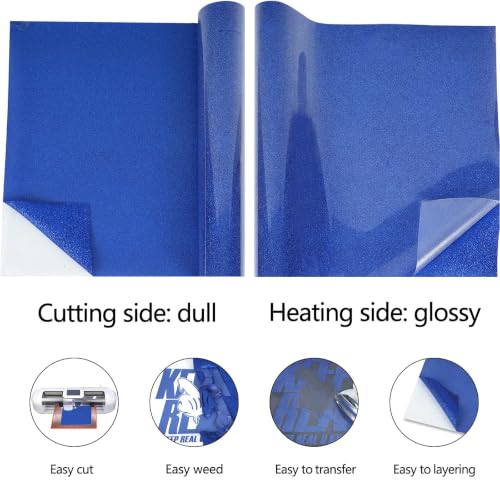 Image of guangyintong Glitter Heat Transfer Vinyl, 12 inchx25ft Royal Blue Iron on Vinyl