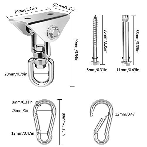 HOUSON 2PCS Heavy Duty Swing Hangers 360°Rotate Hooks for Hanging 304 Stainless Steel Swivel Hammock Hooks Swing Hook for Ceiling Wooden Porch Gym Yoga Suspension Hooks Swing kit With 450 kg Capacity - Image 2