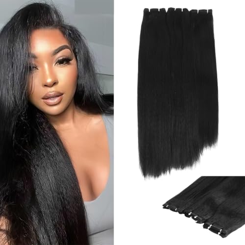Yaki Straight Hair Bundles Quick Weave Sew In Hair Extensions 22 24 26In 1B