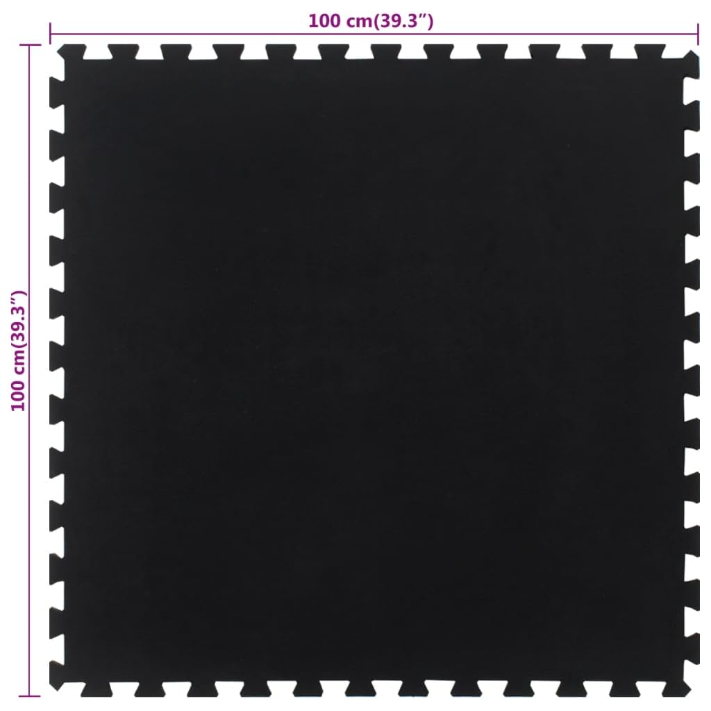 Gummi-Bodenfliese Schwarz 12 mm 100x100 cm, ineinander greifende Gummimatte stoßdämpfend für Fitnessstudio, rutschfeste Unterseite, verschleißfest und geräuschreduzierend, leicht