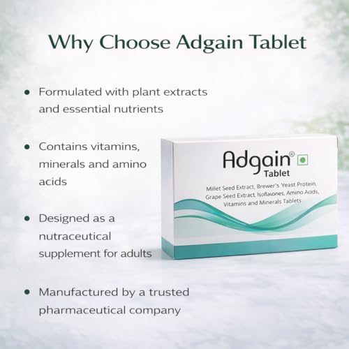 Image of Cipla Adgain Hair Growth Tablets | Biotin, Amino Acids, Multivitamins for Hair Fall Control | 1 strip (Strips)