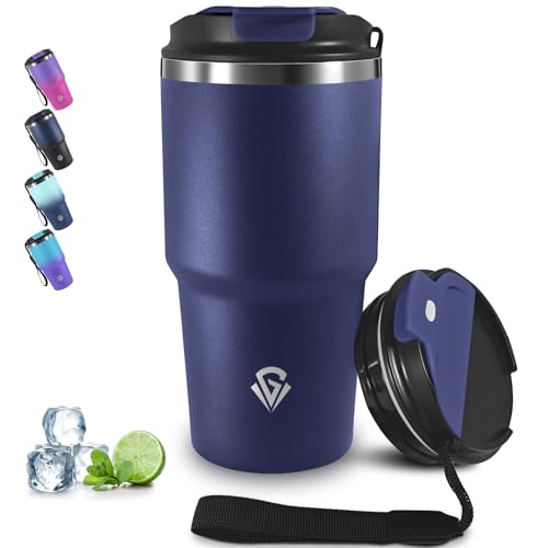 Grsta Vaso Termico 600ml, Taza Termo de Acero Inoxidable, Aislada al Vacío Taza Termica para Frío y Caliente, Antigoteo Vaso Termo Cafe para Llevar, Mantiene el frío 8h y el calor 6h