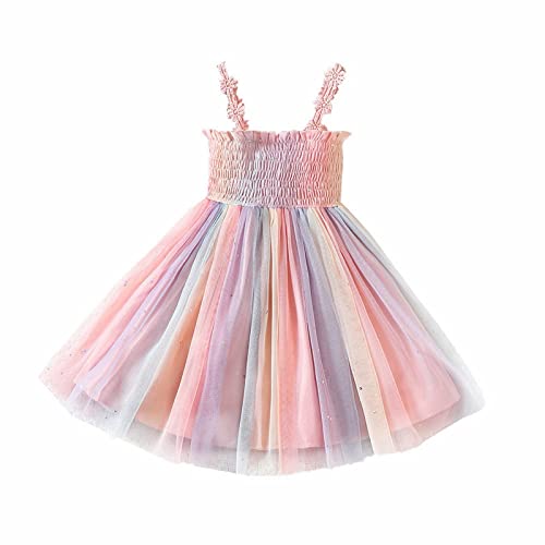 Girls' Floral Colorful Princess Dress Cute Sweet Spaghetti Straps Tube Top Tulle Tutu Dress for Flower Girl