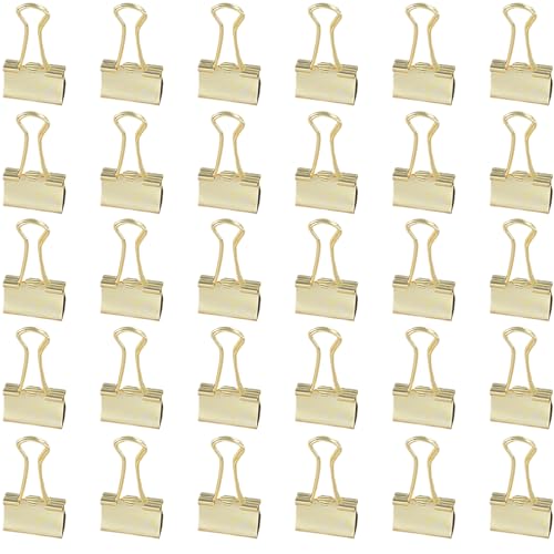 Durdiiy Foldback Klammern 25mm Gold 30 Stück, Metall Klammern für Dokumente,Papierklammern,Binder Clips aus metall, Büroklammern Vielzweckklammern für Bürobedarf, Briefpapier Papier